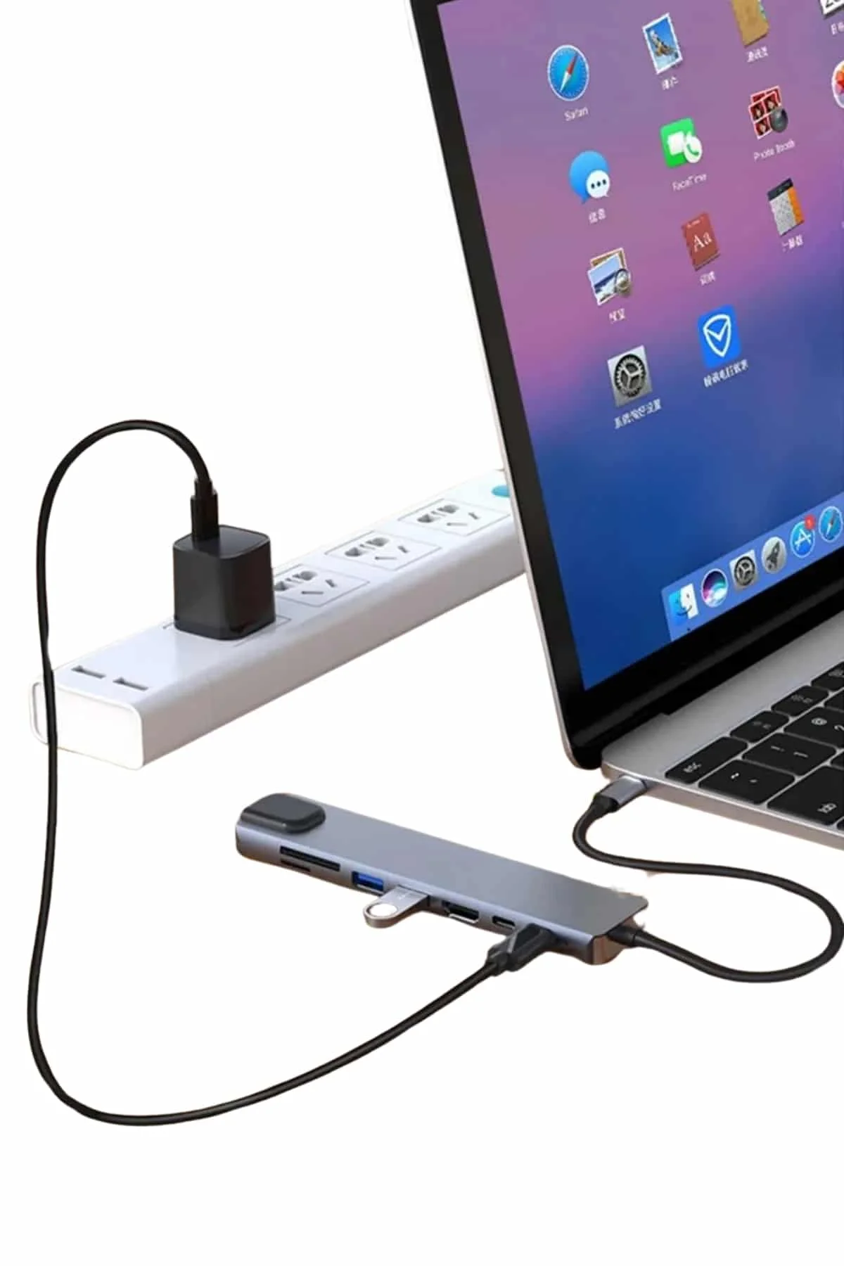 8 Port Çoklayıcı Macbook Ile Uyumlu Çoğaltıcı Type-C dönüştürücü TF SD kart görsel 2