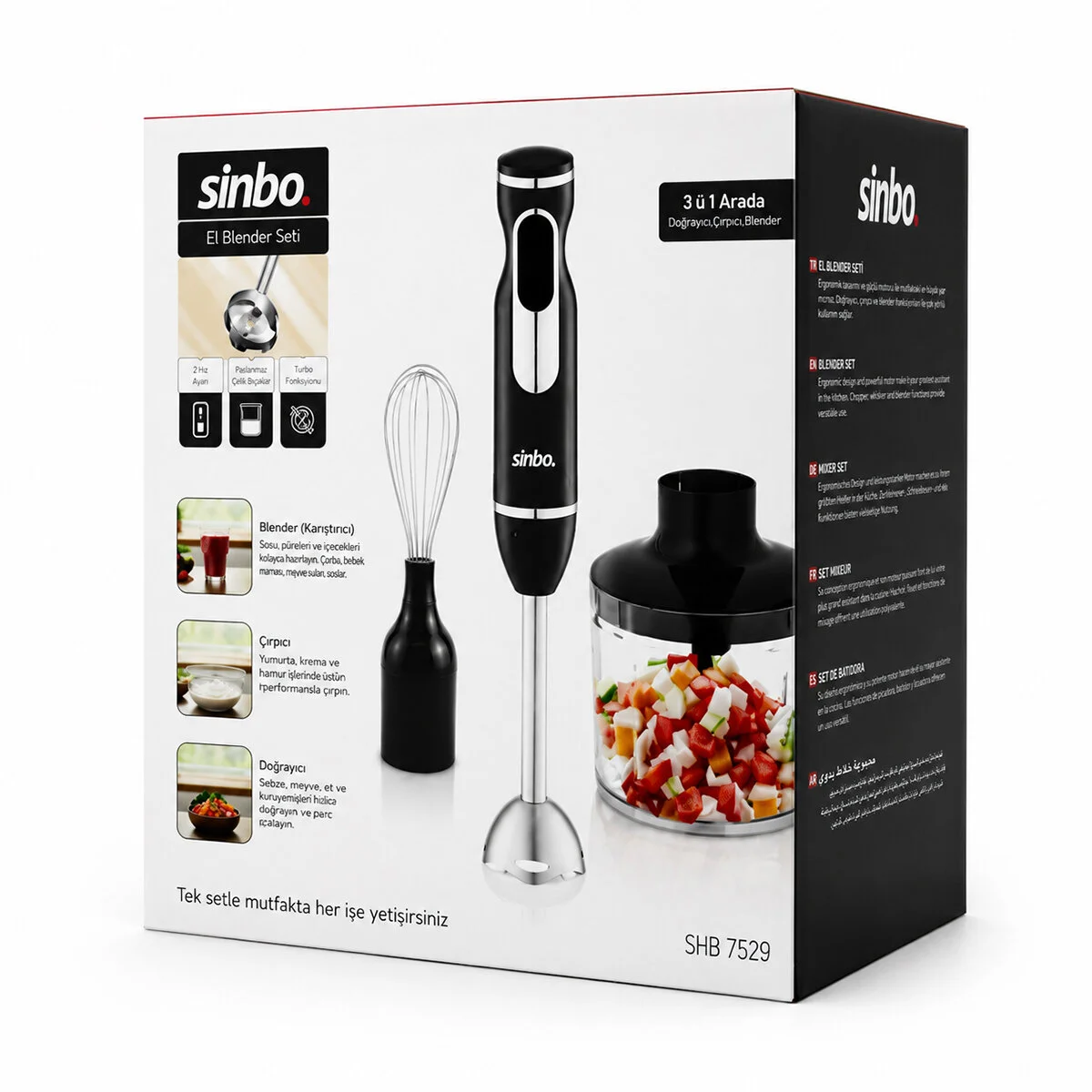 2HIZ Ayar - Paslanmaz Çelik Bıçak El Multi Blender Seti 700ML Hazneli SHB-7529 görsel 3