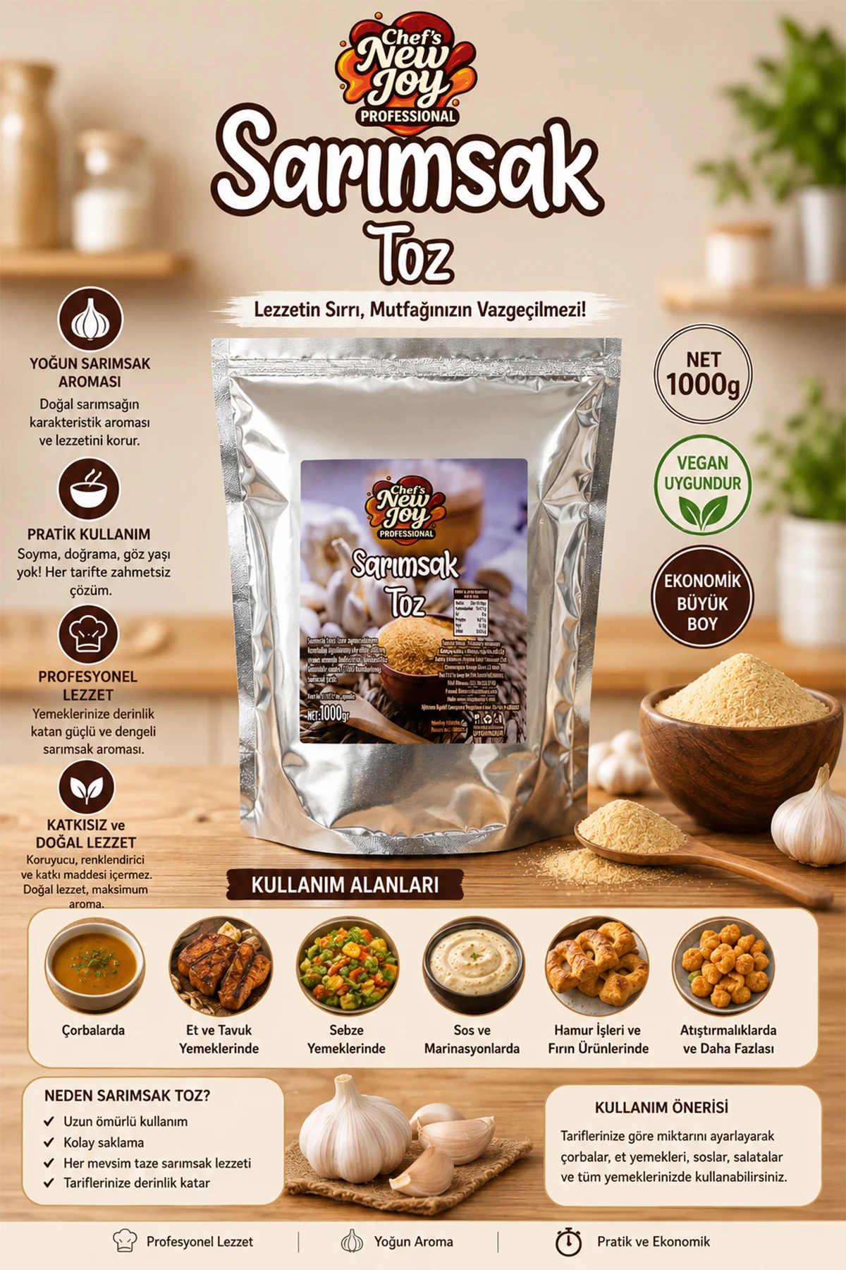 Sarımsak Toz 1000 gr Garlic Powder Kurutulmuş Doğal Sarımsak Tozu görsel 3