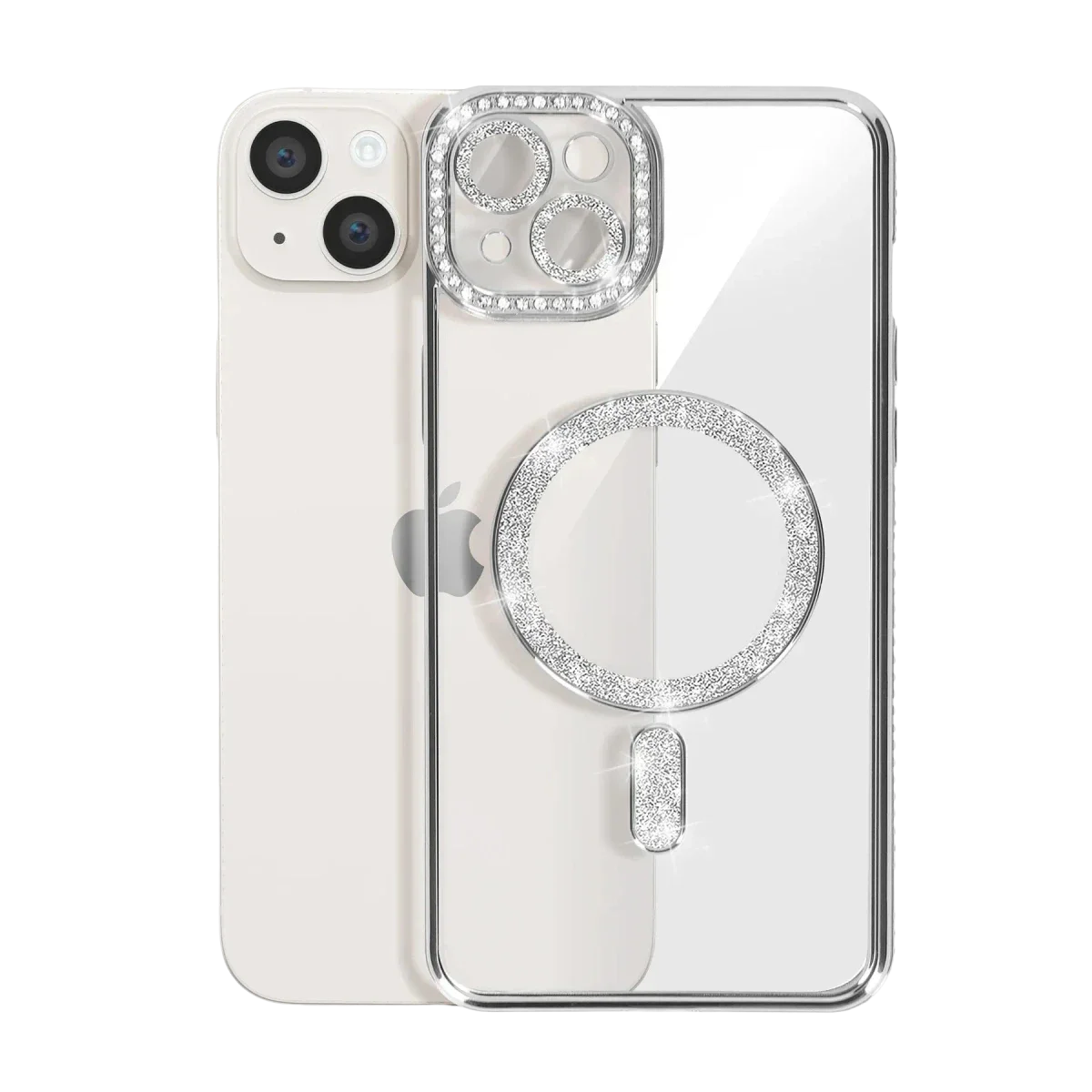 Apple iPhone 15 Kılıf Joke Simli Magneticsafe Kılıf - Gümüş görsel 3