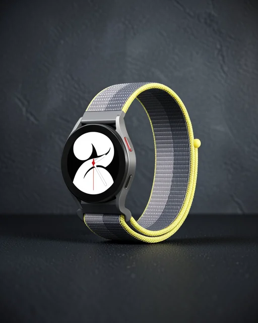 Samsung Galaxy Watch 4 Hasırlı Cırtcırtlı Kordon - Gri-beyaz