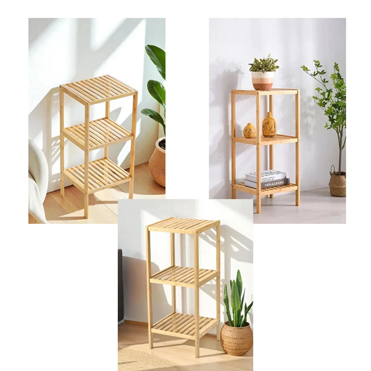 Çok Amaçlı Raf - Organizer 3 Katlı Ahşap - Bambu 36X32X80CM görsel 2