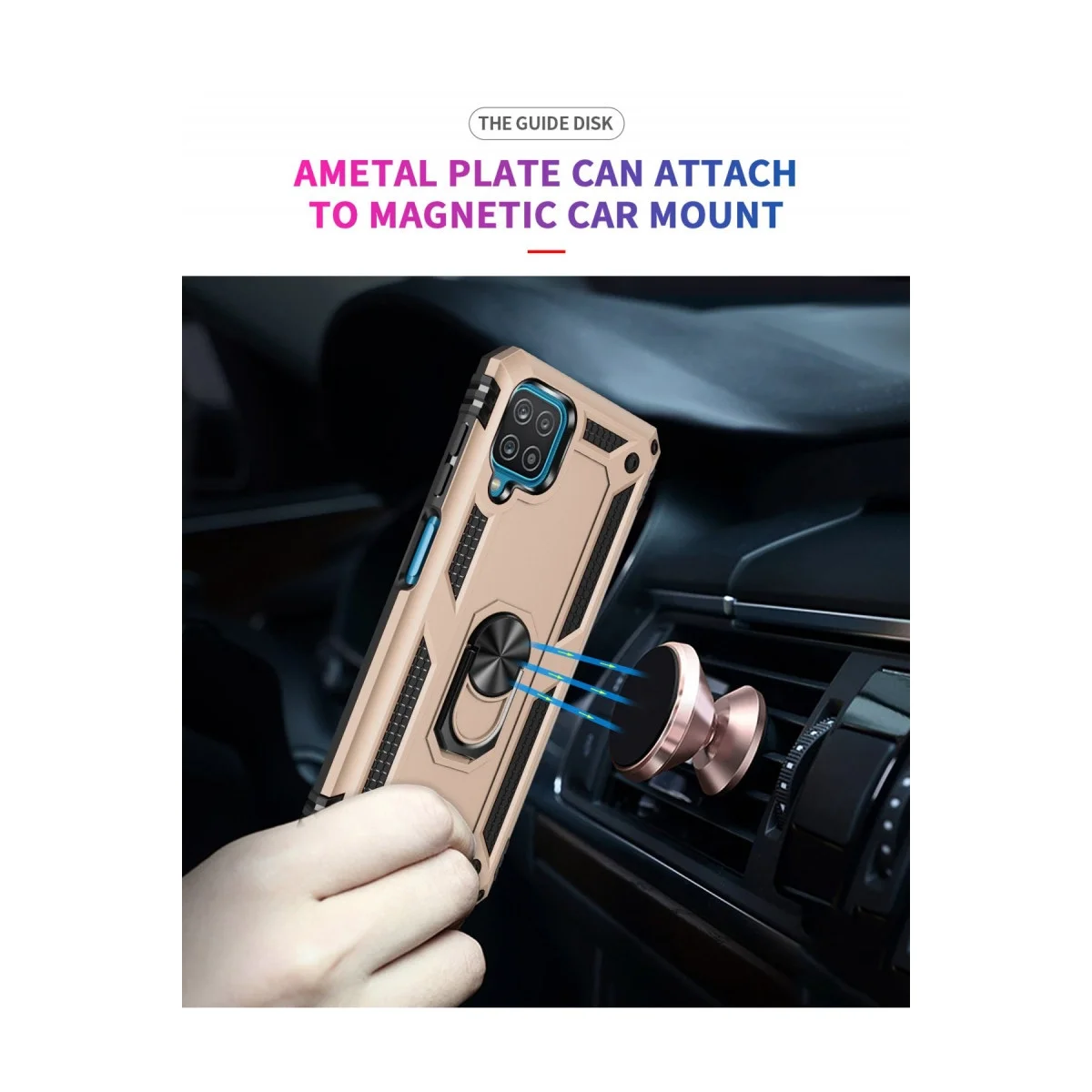 Samsung Galaxy A22 Kılıf Sofya Yüzüklü Silikon Kapak - Gold görsel 6