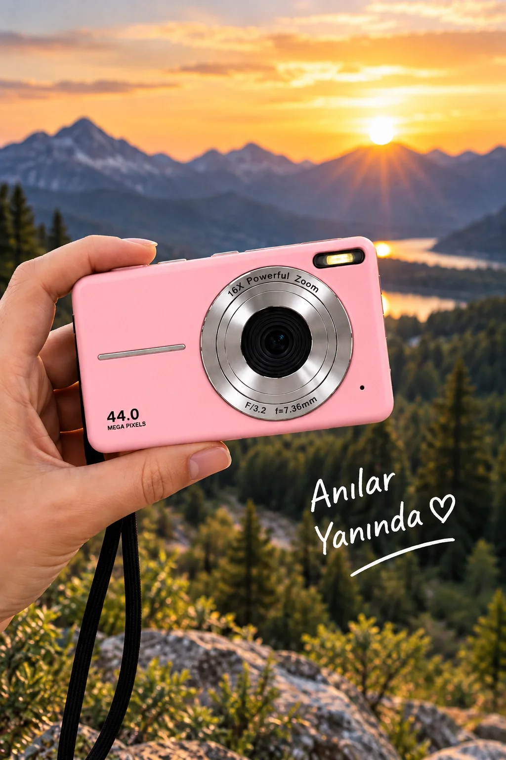 4K Figürlü Çantalı Dijital Video Kamera 44MP 16X Zoom Işıklı Kart Dijital Fotoğraf Makinesi 64gb Hafıza Kart Hediyeli pembe görsel 3