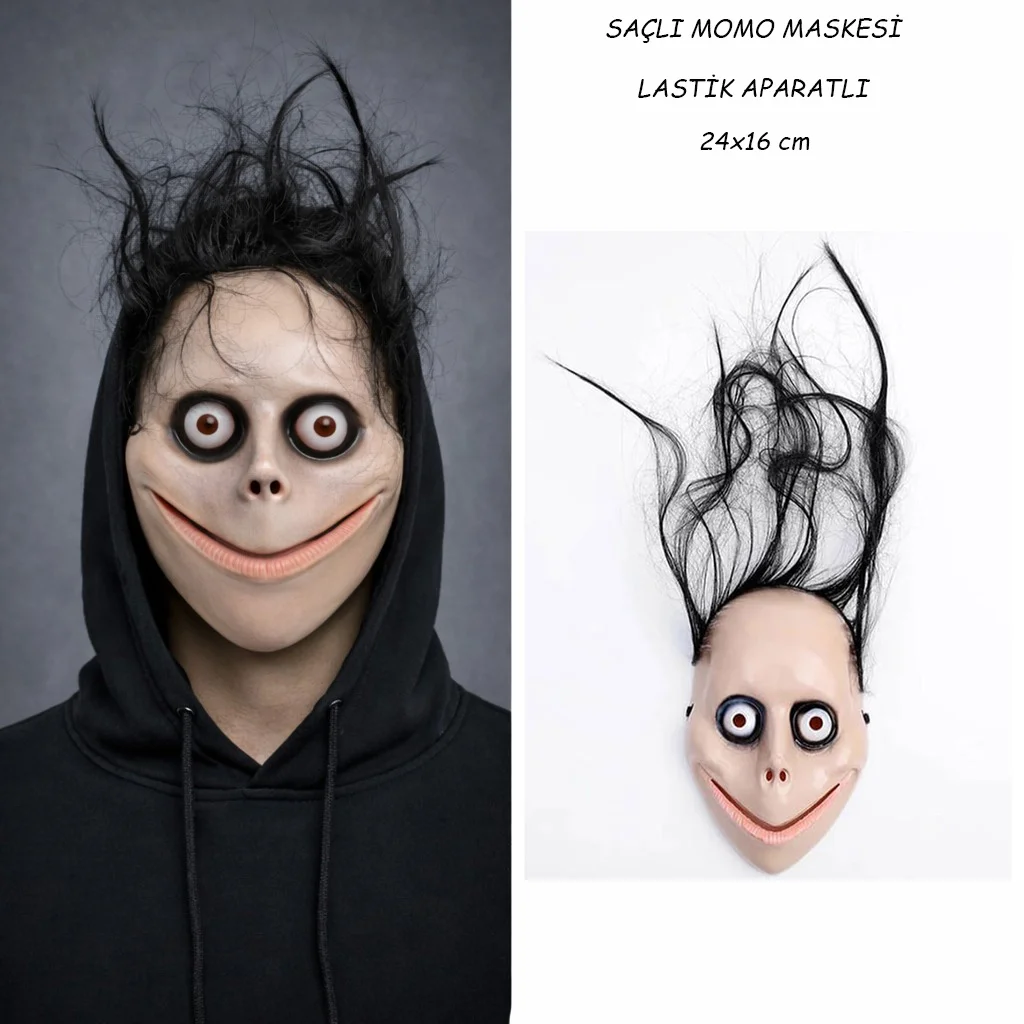 Saçlı Momo Korku Maskesi 24x16 cm görsel 2