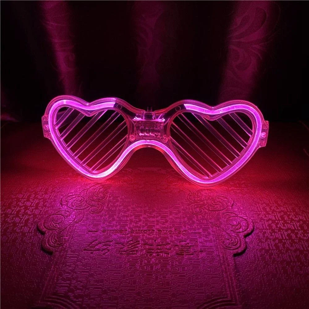 Pembe LED Işıklı Kalp Gözlük – 3 Modlu Parti - Glow Gözlüğü görsel 4