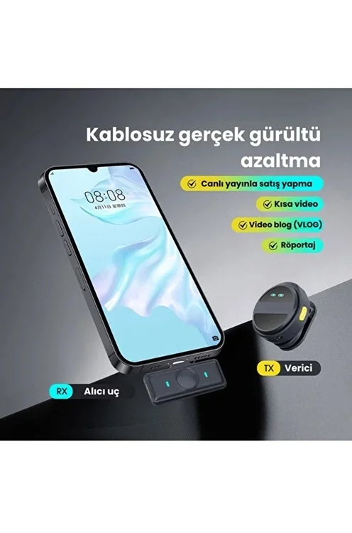2 Adet Profesyonel Kablosuz Yaka Mikrofonu lighting uyumlu Manyetik Klipsli görsel 4