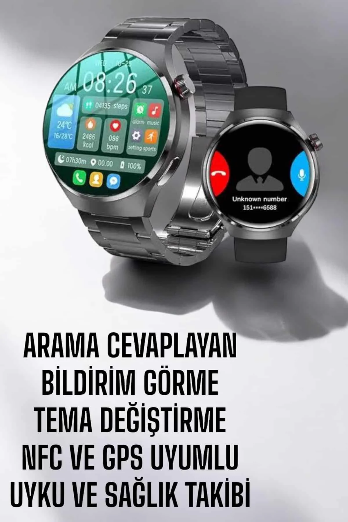 Akıllı Saat Metal Kordonlu GPS ve NFC Uyumlu Arama Cevaplayan görsel 5