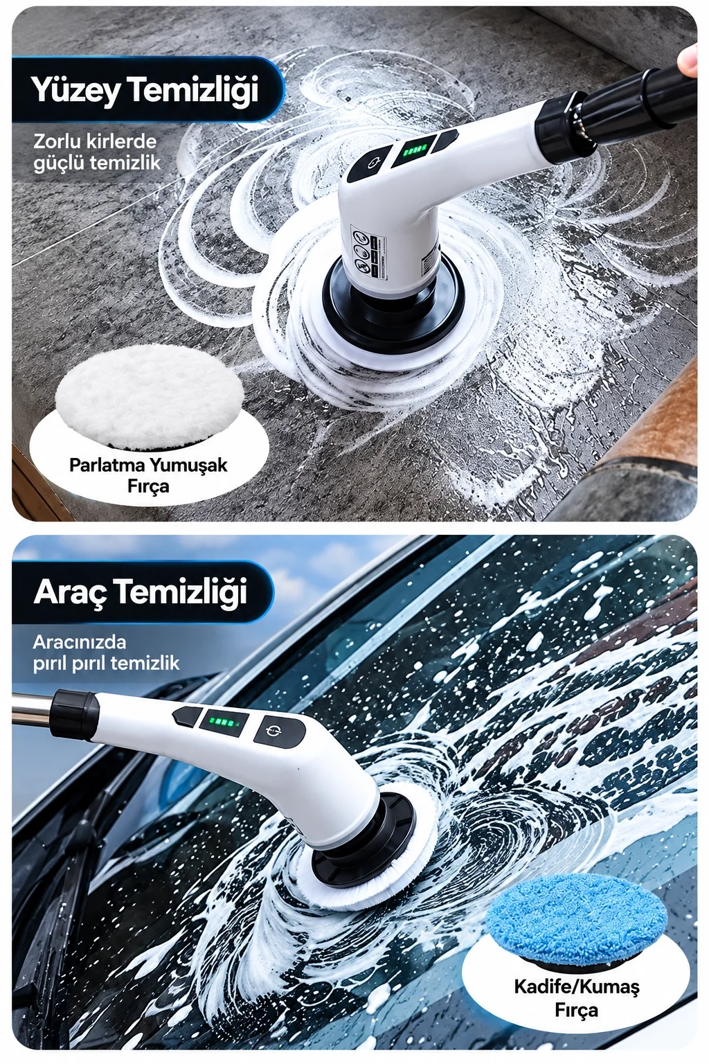 Turbo Clean Elektrikli Temizlik Fırçası 7 Başlıklı Kablosuz Şarjlı Döner Fırça görsel 4