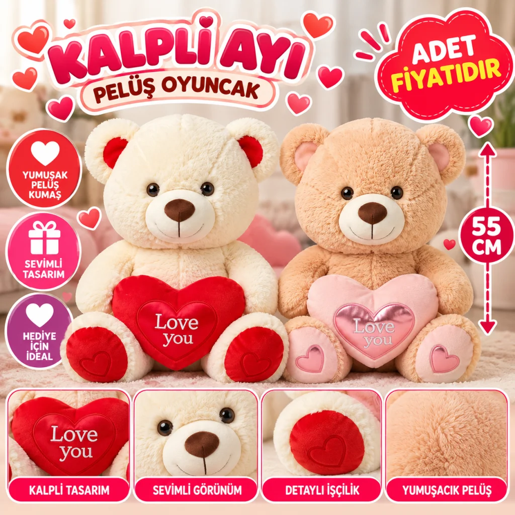 PL50233 55 CM KALPLİ AYI PELUŞ OYUNCAK (adet fiyatıdır)