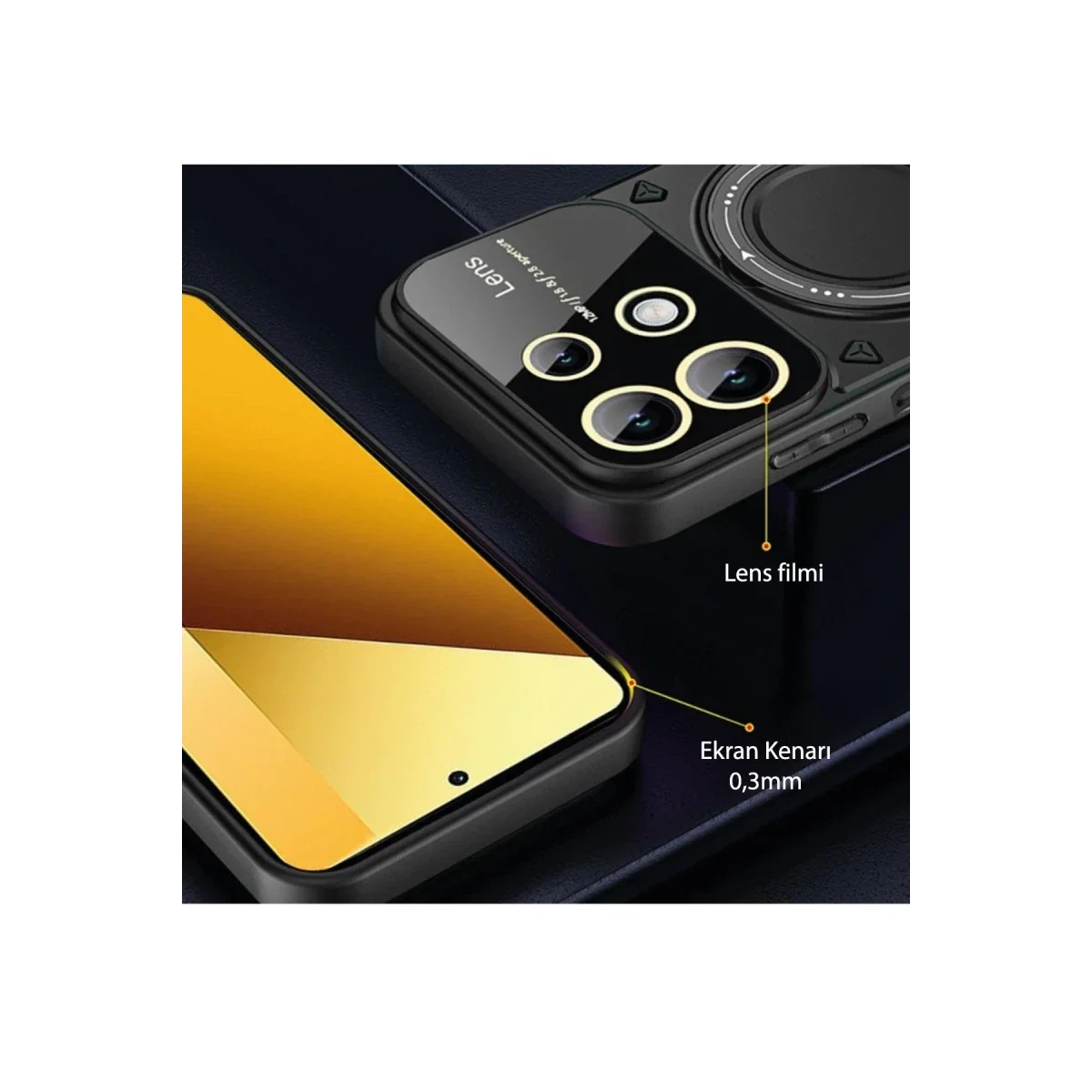Xiaomi Redmi Note 13 4G Kılıf Joy Lens Standlı Kapak - Koyu Yeşil görsel 3