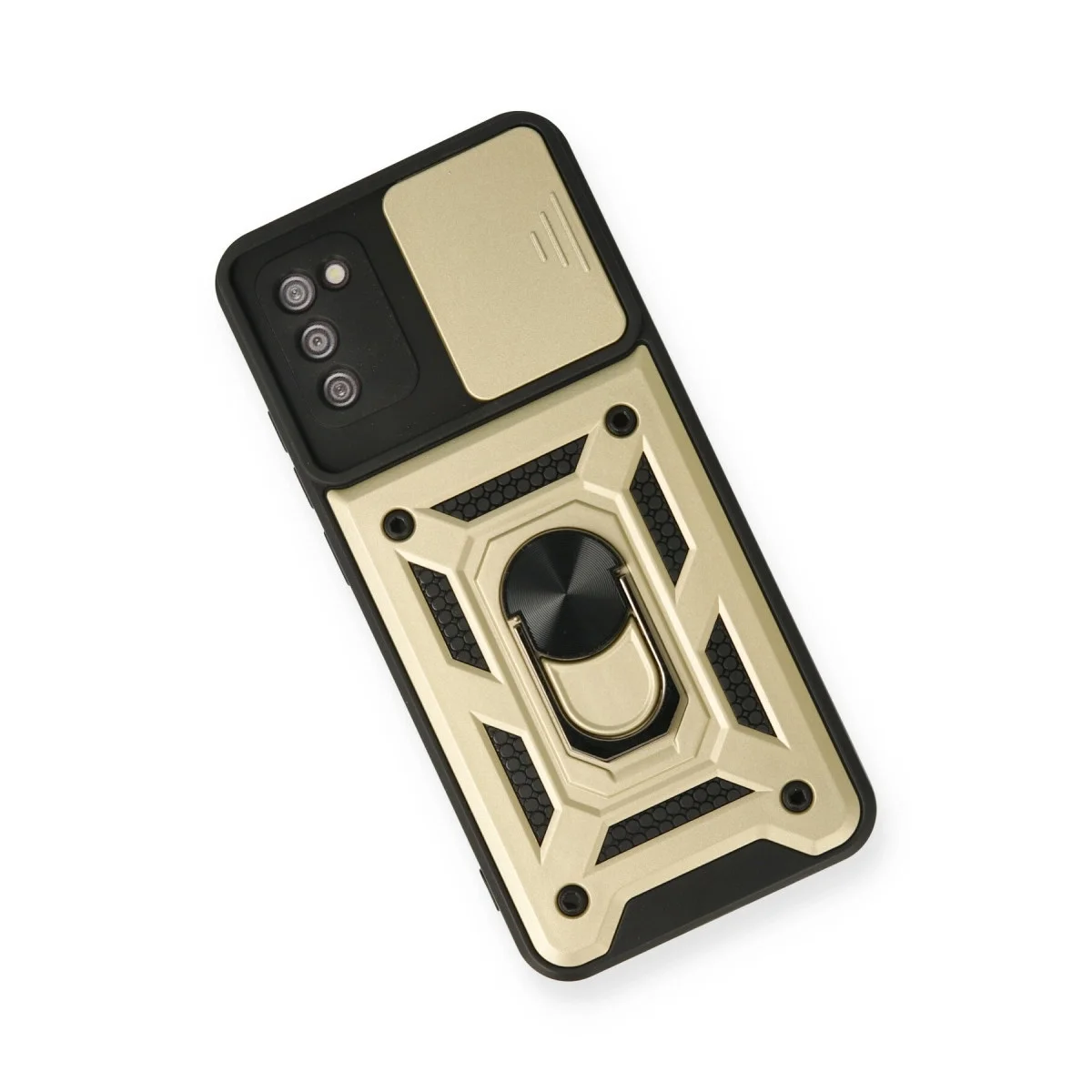Samsung Galaxy A03s Kılıf Pars Lens Yüzüklü Silikon - Gold görsel 3