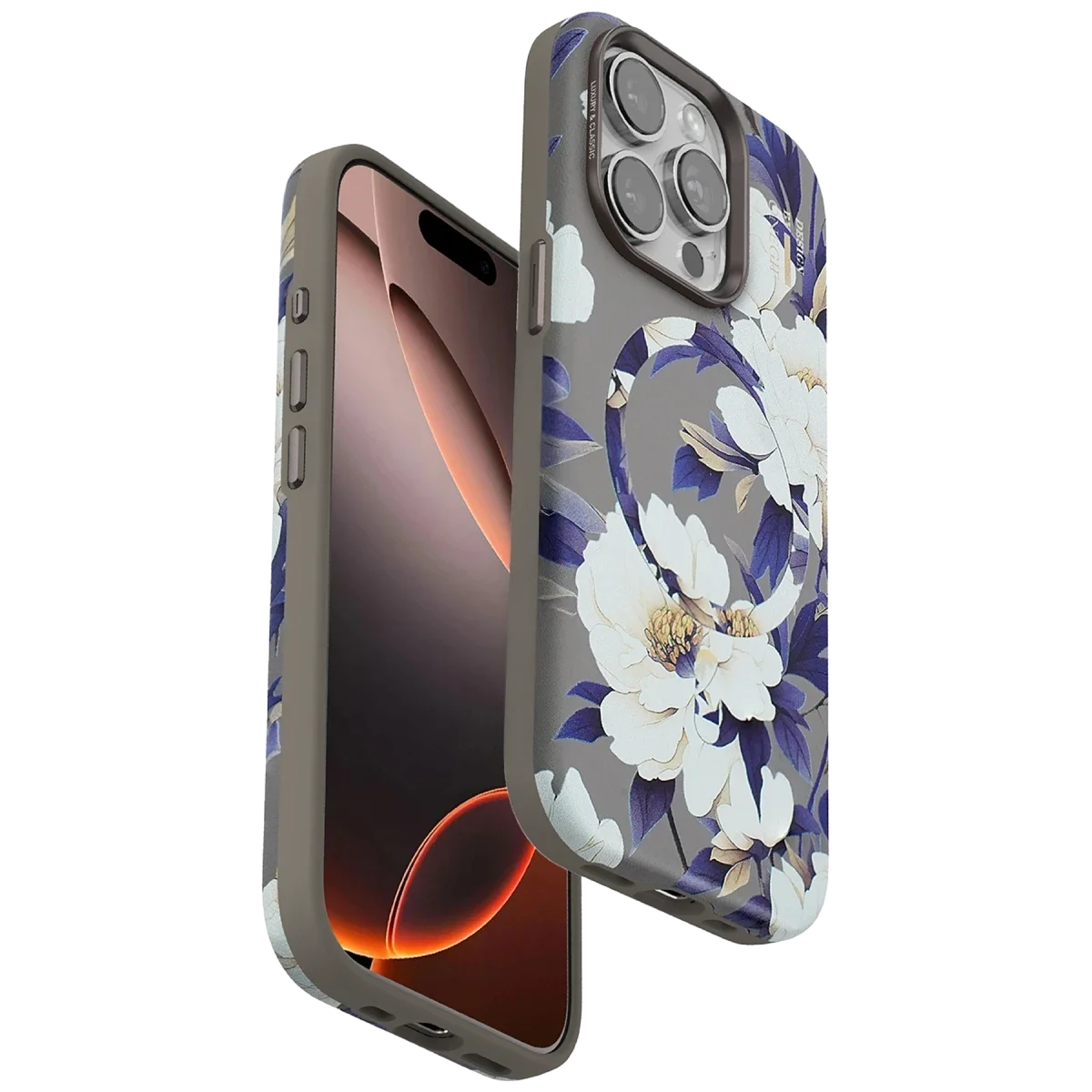 Onegif Apple iPhone 15 Pro Max Flower Series Magsafe Kapak - Gri