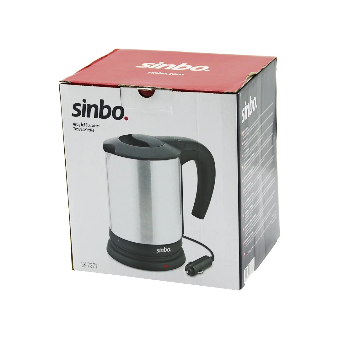 Sinbo SK-7371 12V Araç İçi Kettle Paslanmaz Çelik Su Isıtıcısı 0.8LT 120W Çakmaklık Fişli Plastik Kapak - Kulp