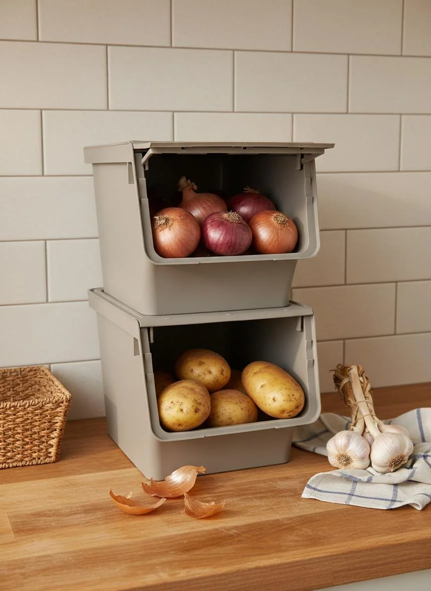 Vizon 2'Li 13,5 LT Modubox Kayar Kapaklı Saklama Kabı & Patates Soğan Kovası & Erzak Kutusu görsel 2