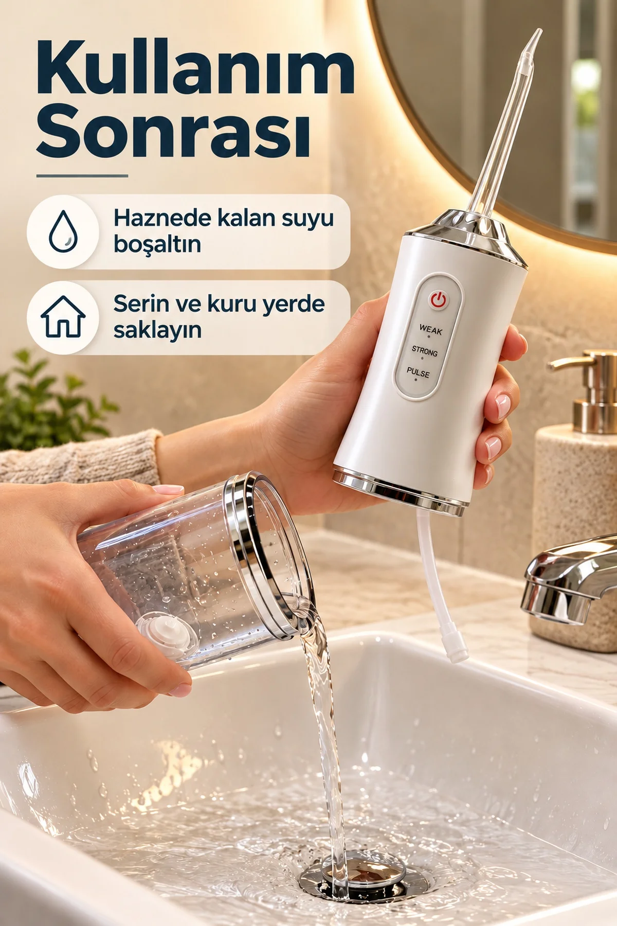 Şarj Edilebilir Ağız Duşu Üç Modlu Şeffaf Hazneli görsel 4