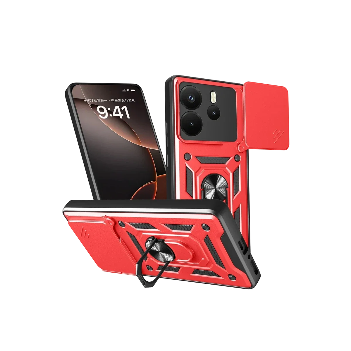 Xiaomi Redmi Note 14 4G Pars Lens Yüzüklü Silikon - Kırmızı