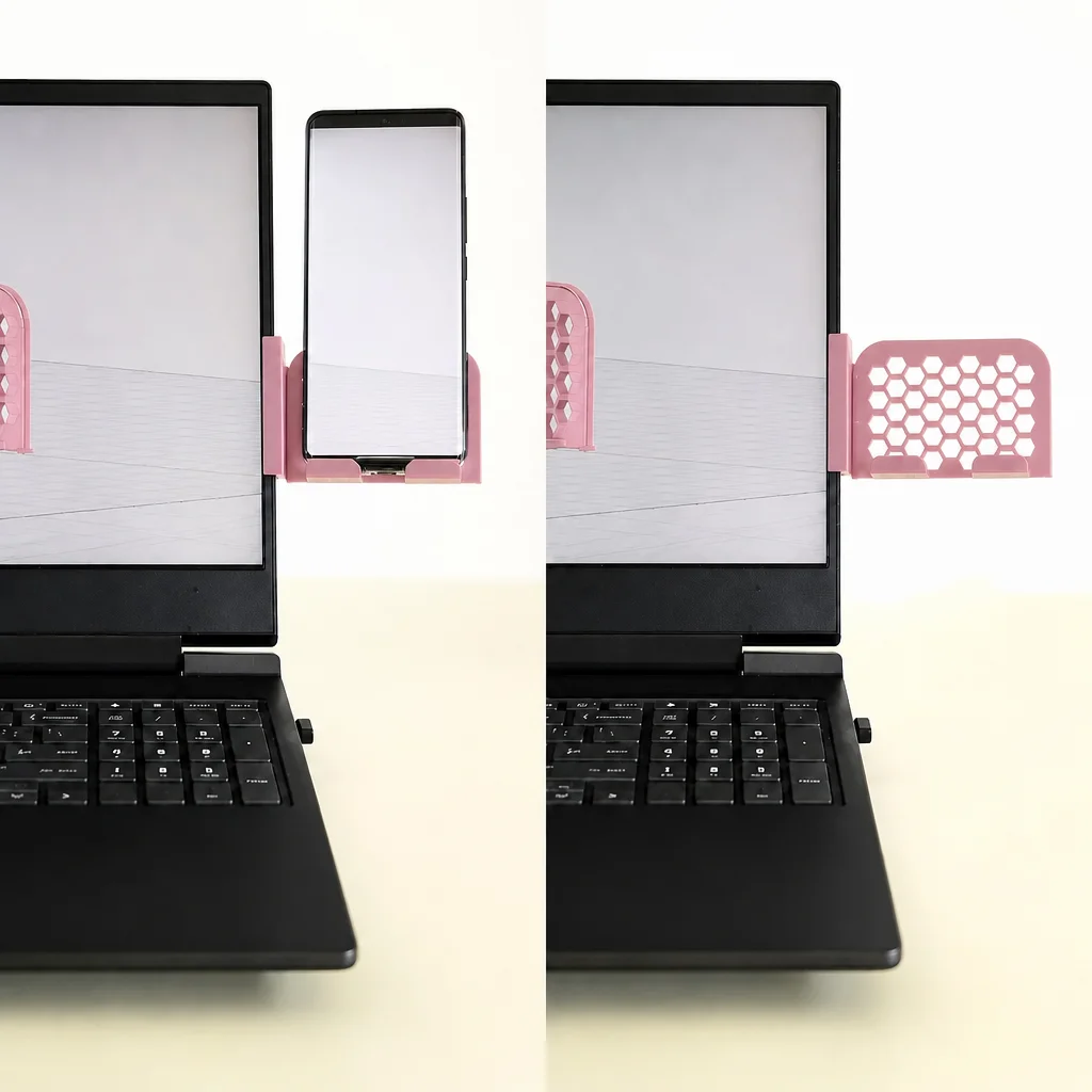 3D Baskı Monitor Telefon Tutucu - Petek Desenli Laptop Kenar Telefon Tutucu-Pembe