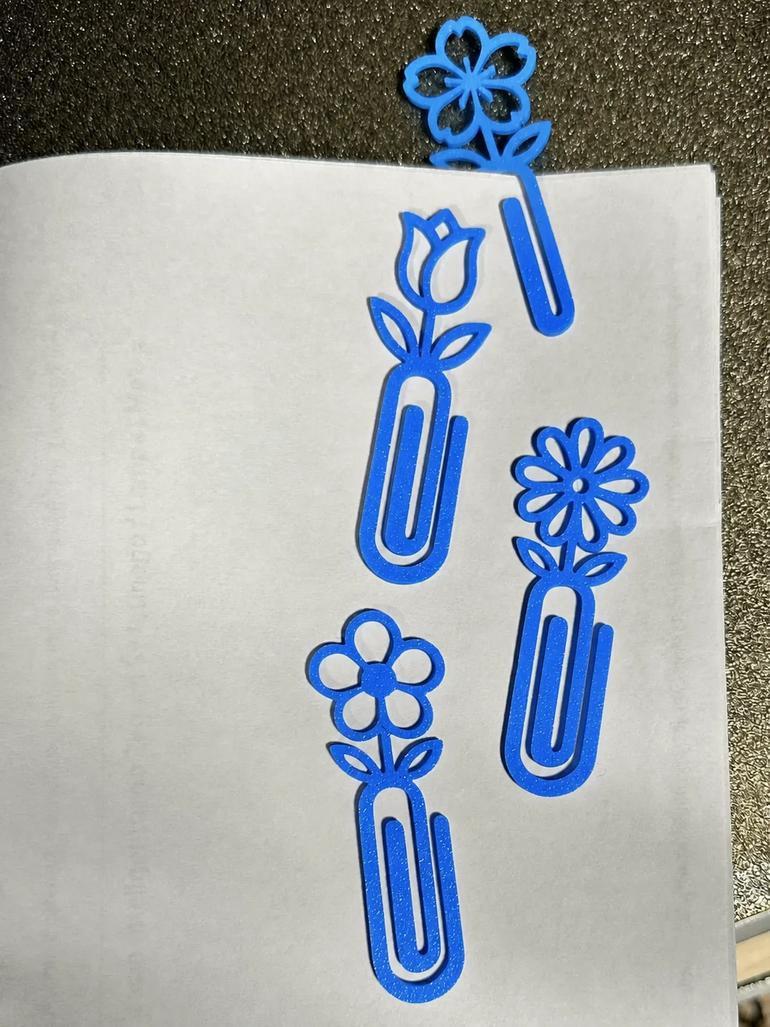 3D Baskı Çiçek Figürlü Ataç ve Kitap Ayracı - 8li Set - Mavi