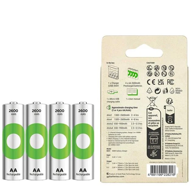 Gp Recyko B441 4*2600 mAh R6 AA Pilli Şarj Cihazı (B441/270HCER21-2GTLB4) görsel 3
