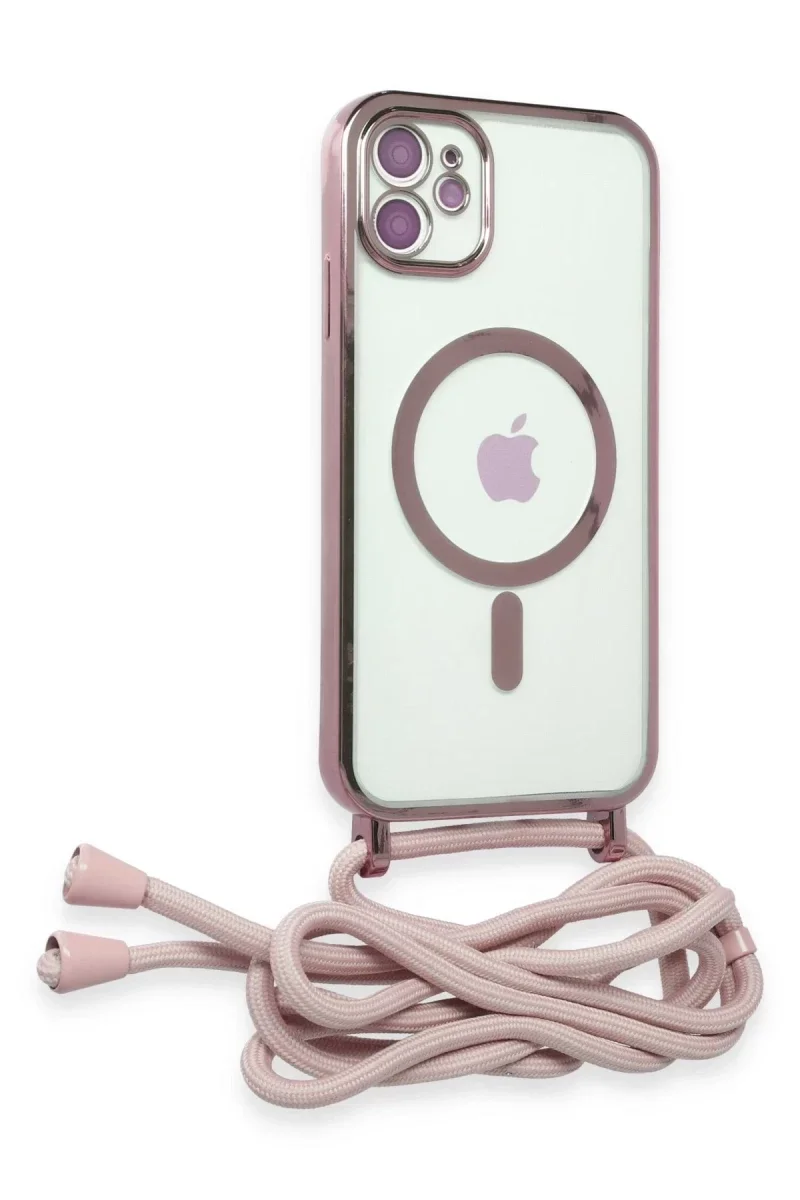 Apple iPhone 11 Kılıf Divo Lazer Askılı Magsafe Kapak - Pembe görsel 2