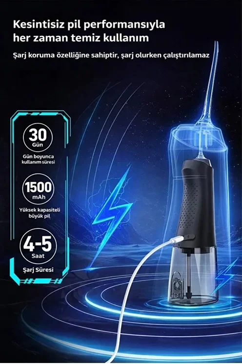 Şarjlı Ağız Duşu Diş Bakım Cihazı 4 Modlu Diş Arası Temizleyici 320ML 5 Başlıklı 1500 mAh Kablosuz görsel 5