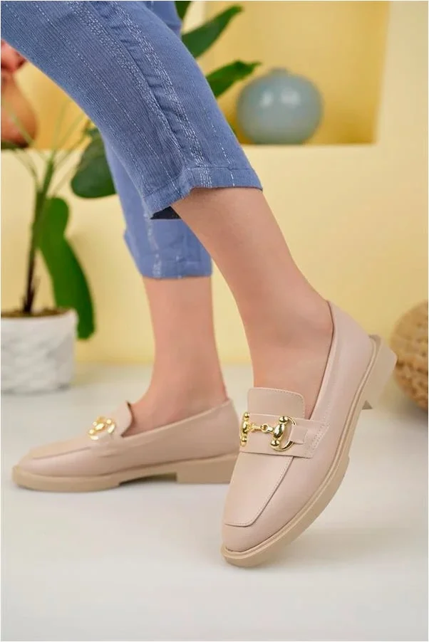 Kadın Loafer Tokalı Ayakkabı Ayakkabı Topuklu Taban Kalın Cilt Casual Ofis Deri görsel 4