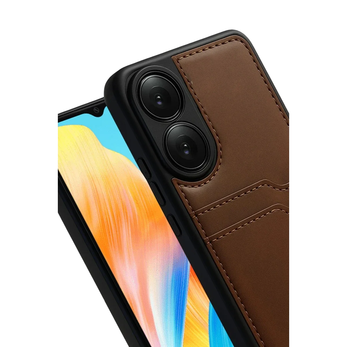 Oppo A38 Sara Kartvizitli Deri Kılıf - Taba görsel 2