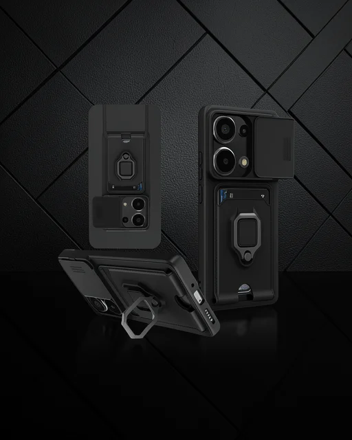Xiaomi Redmi Note 13 Pro 4g Kılıf Zuma Kartvizitli Yüzüklü Silikon - Siyah