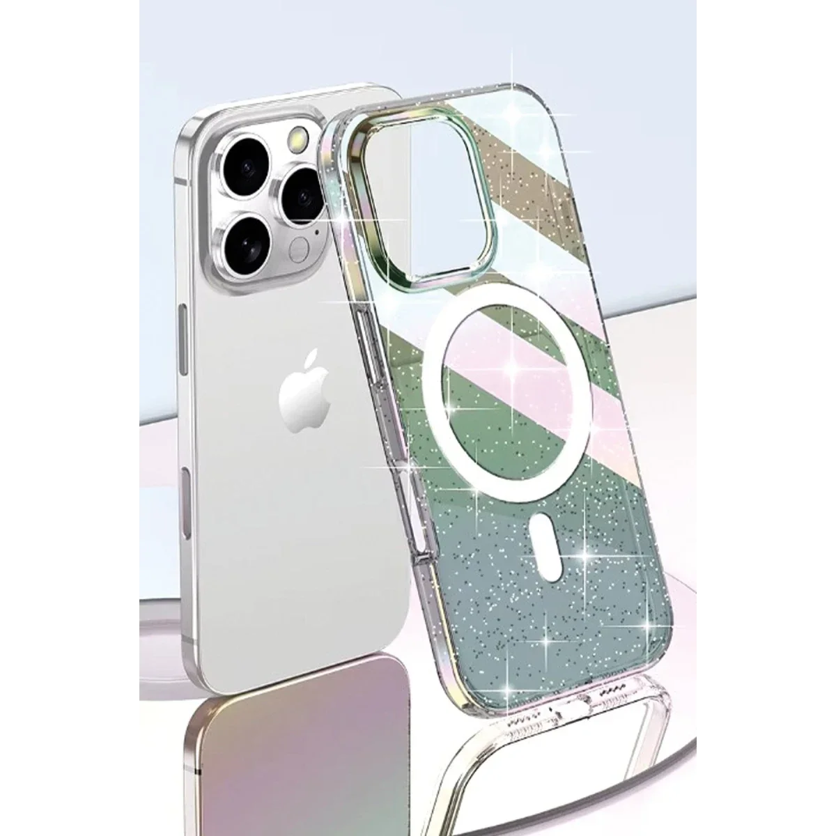 Joko Apple iPhone 15 Pro Max Rasasi Simli Magsafe Kapak - Şeffaf görsel 3