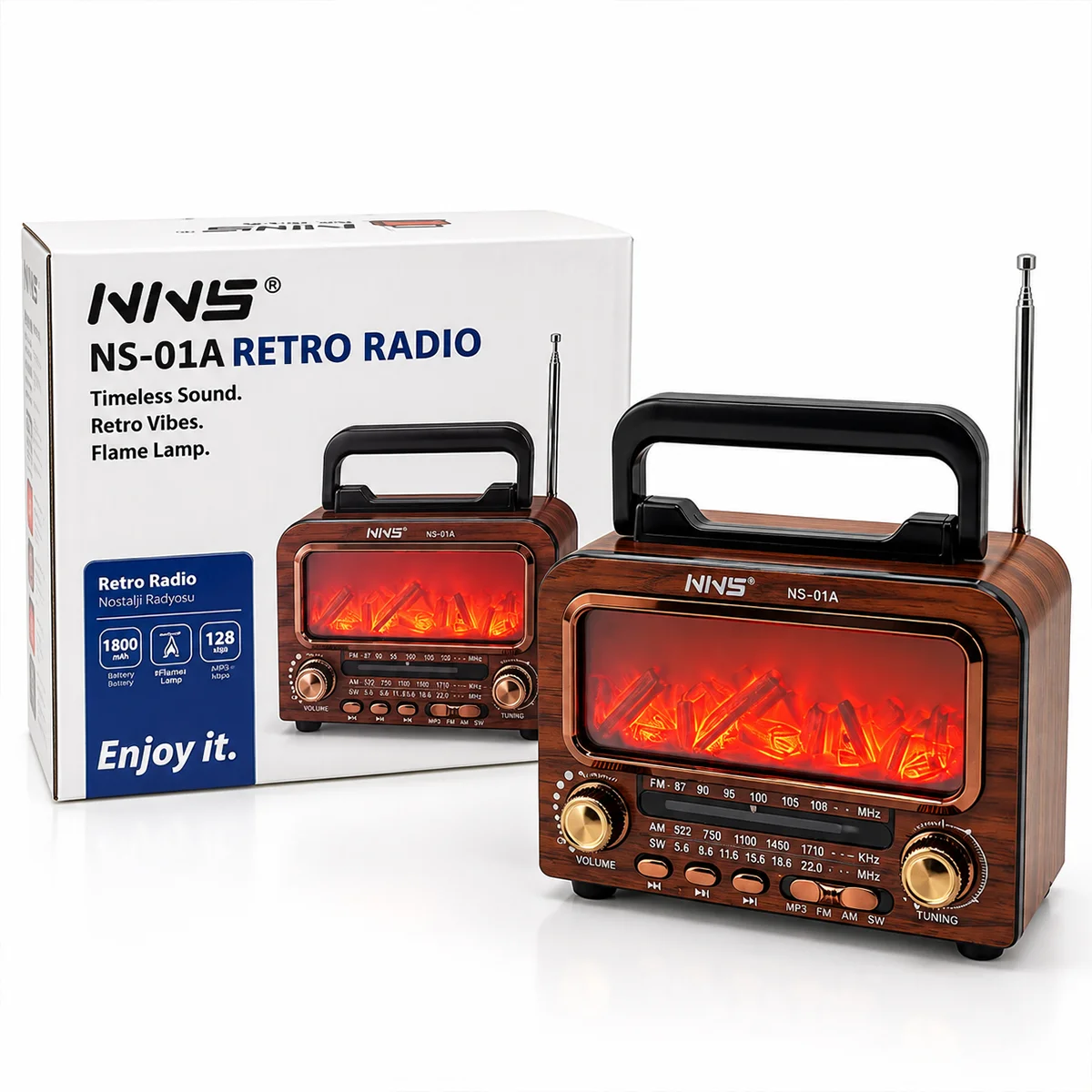 Şömineli Retro Radyo Hoparlör (Bluetooth, AM/FM/SW, USB/Type-C, TF) görsel 2