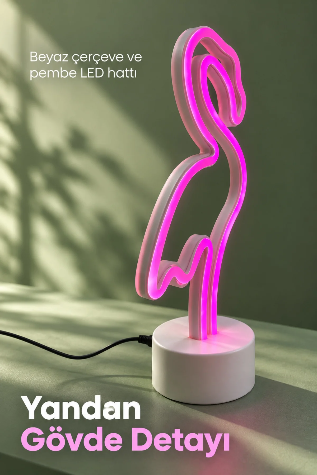 Flamingo Neon Lamba Beyaz Gövdeli Yuvarlak Tabanlı görsel 6