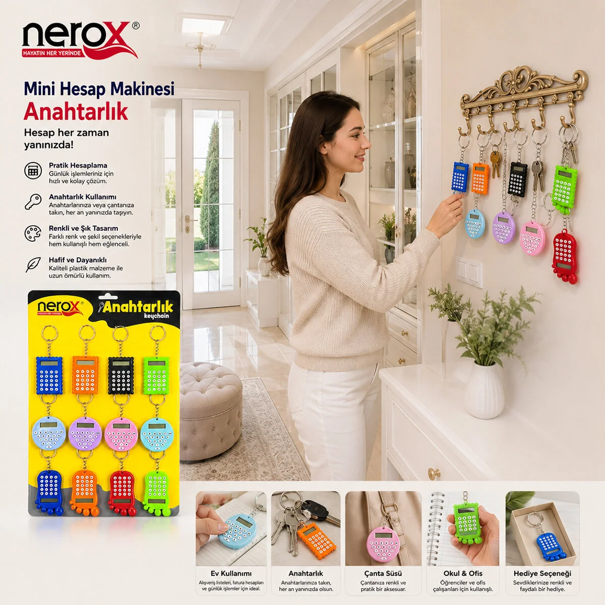 12 Adet Hesap Mak. Anahtarlık Renkli Plastik NRX-4089 görsel 2
