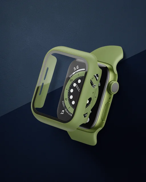 Apple Watch 41mm Camlı Kasa Ekran Koruyucu - Koyu Yeşil