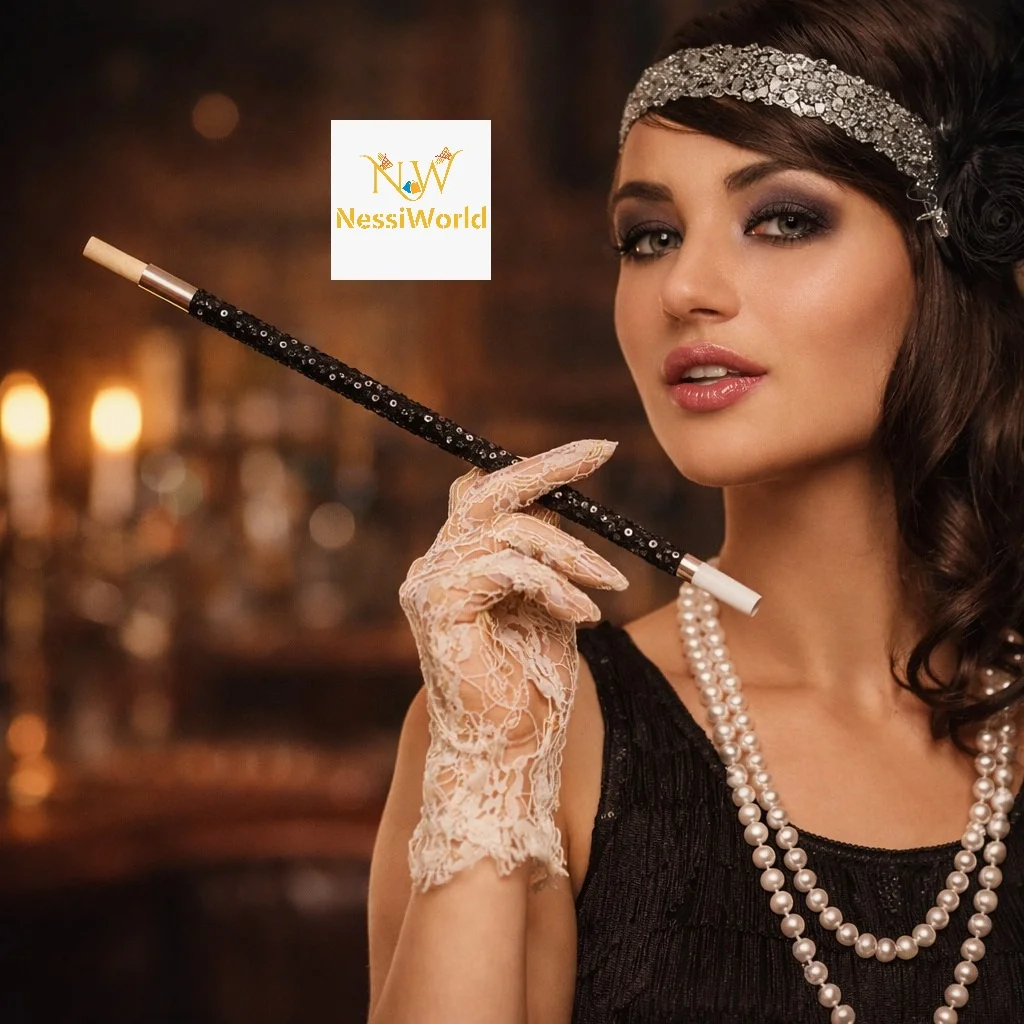 30 cm Siyah Payetli Tutacağı – 1920’ler Gatsby Parti Aksesuarı görsel 2