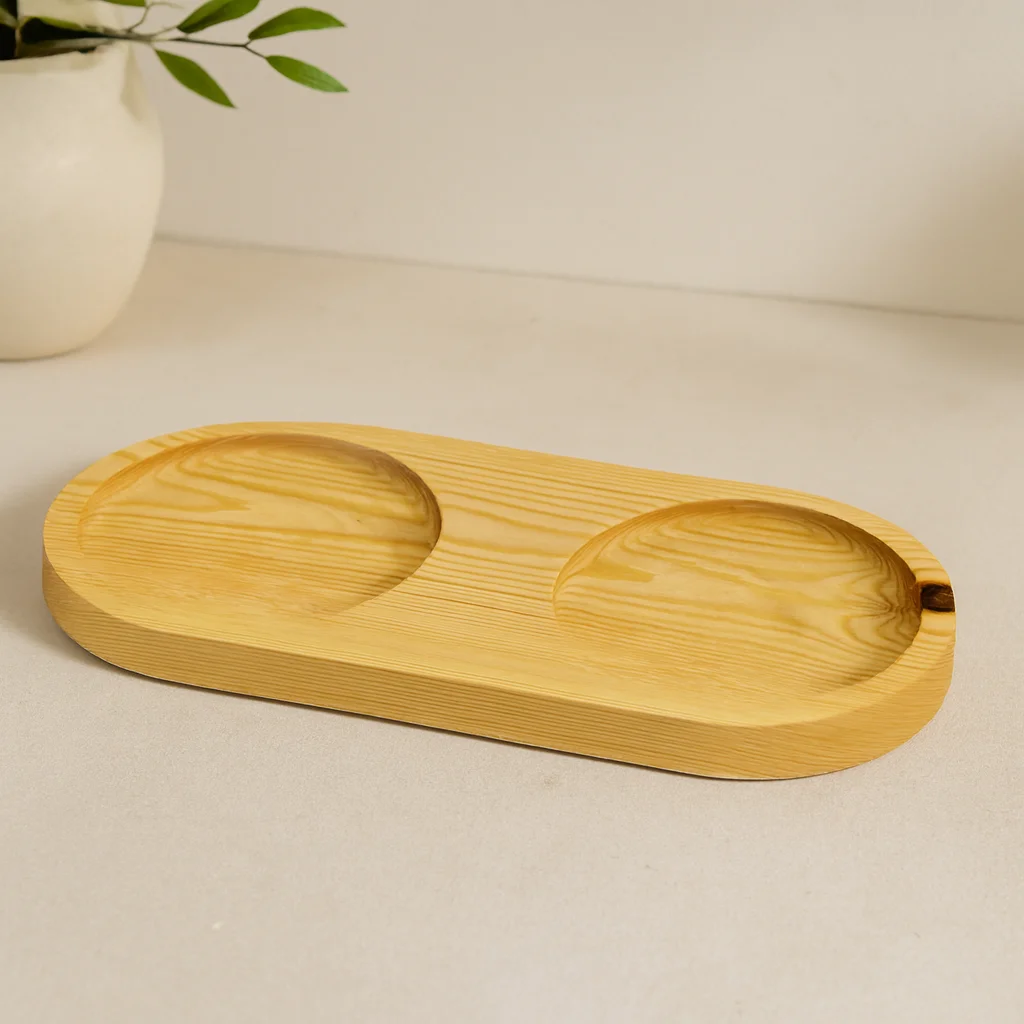 Ahşap 2 Bölmeli Oval Yağdanlık Altlık 27x12,5 cm