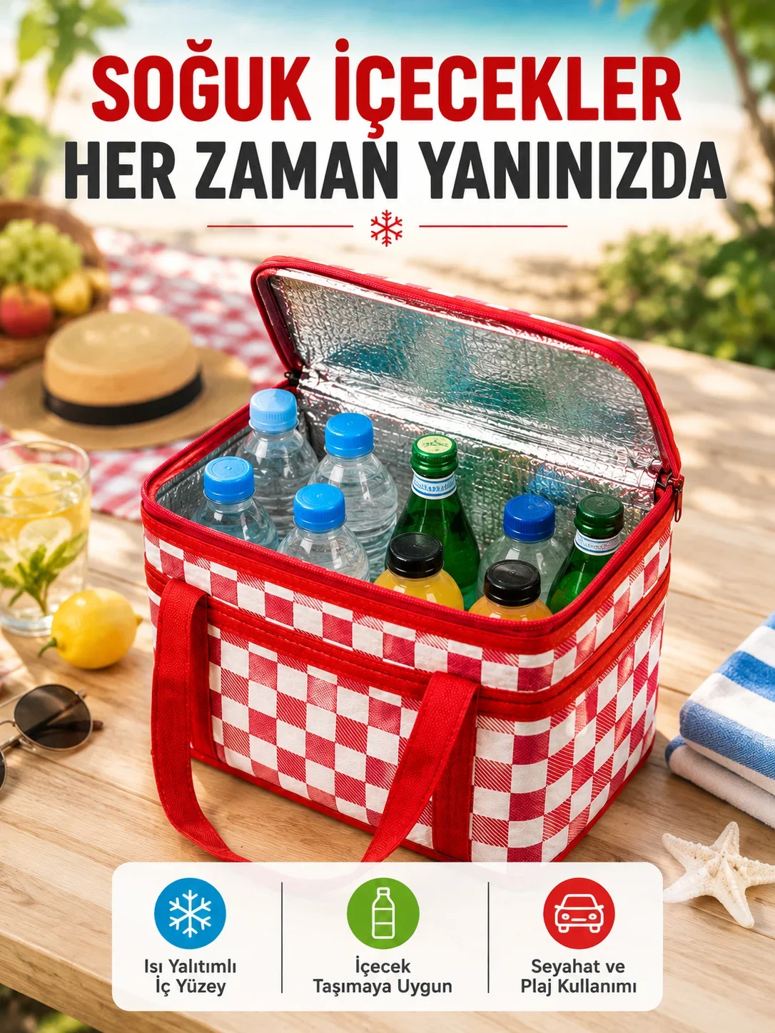 Alünyum Folyo İç Yüzeyli Termos Çanta Kamp Plaj Market ve Piknik Çantası