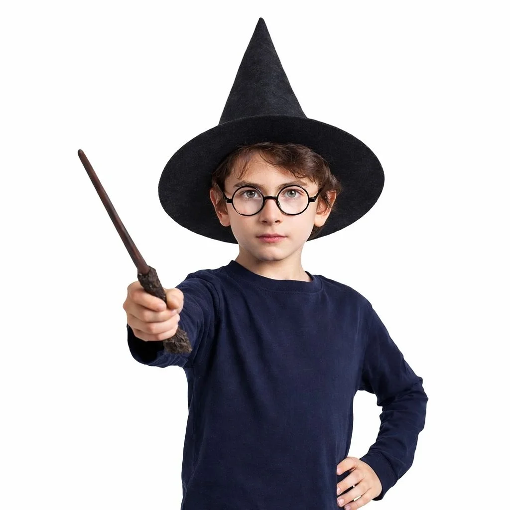 Harry Potter Tarzı Çocuk Seti (siyah Keçe Şapka, Asa, Gözlük) görsel 3