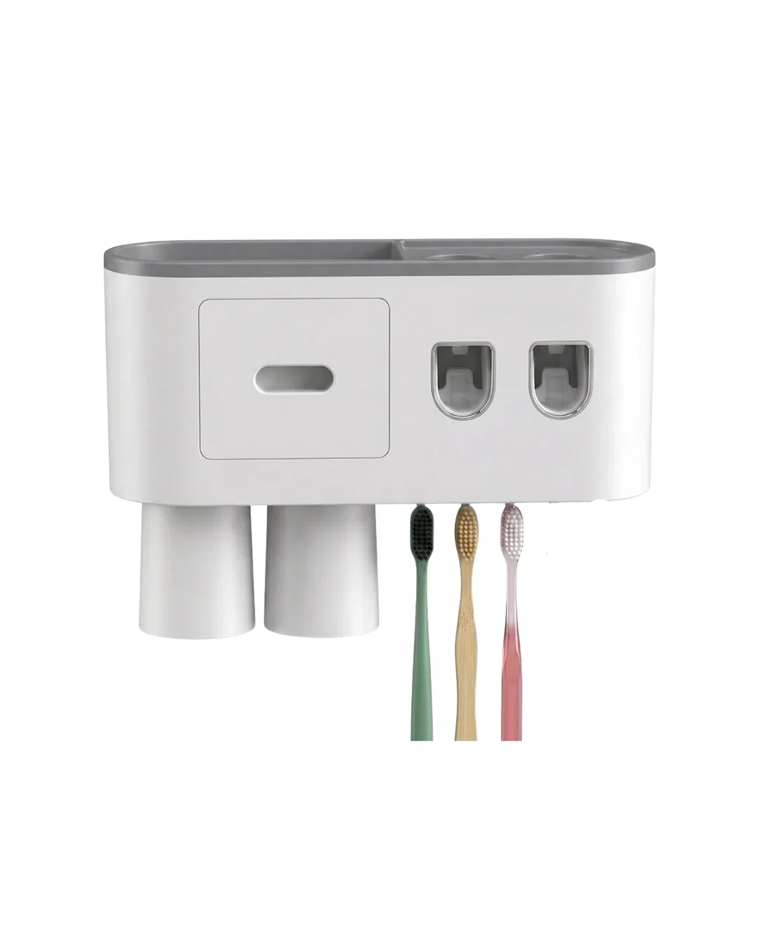Çift Dispenserli Diş Macunu Sıkacağı 6 Fırçalık Bardaklı Banyo Organizer görsel 4