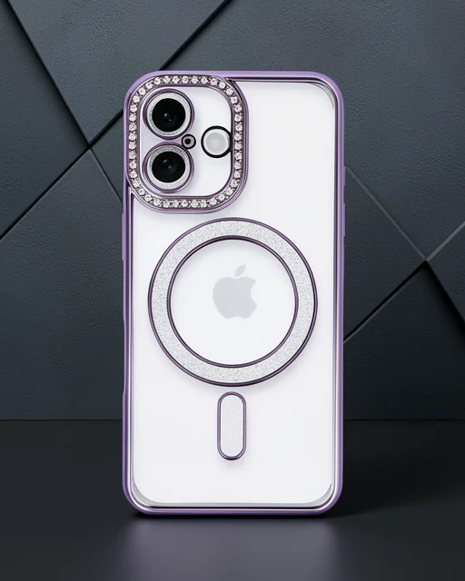 Apple İphone 16 Plus Kılıf Joke Simli Magneticsafe Kılıf - Derin Mor
