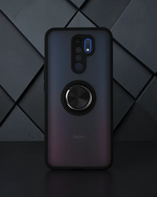 Xiaomi Redmi 9 Kılıf Montreal Yüzüklü Silikon Kapak - Siyah