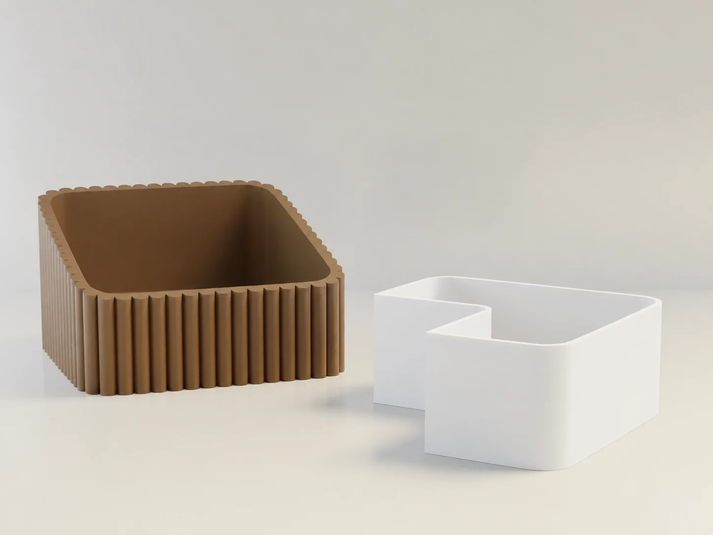 3D Baskı Fıstık Kasesi - Çift Hazneli Kabuk Ayırıcı Sunum Kasesi - Kahverengi Beyaz görsel 2