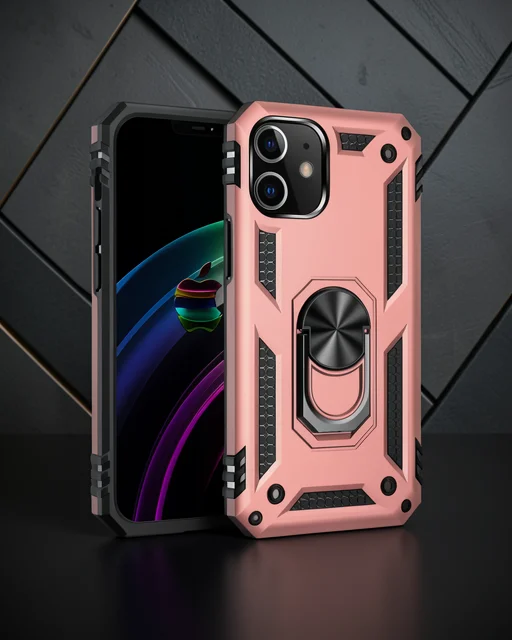 Apple İphone 12 Kılıf Sofya Yüzüklü Silikon Kapak - Rose