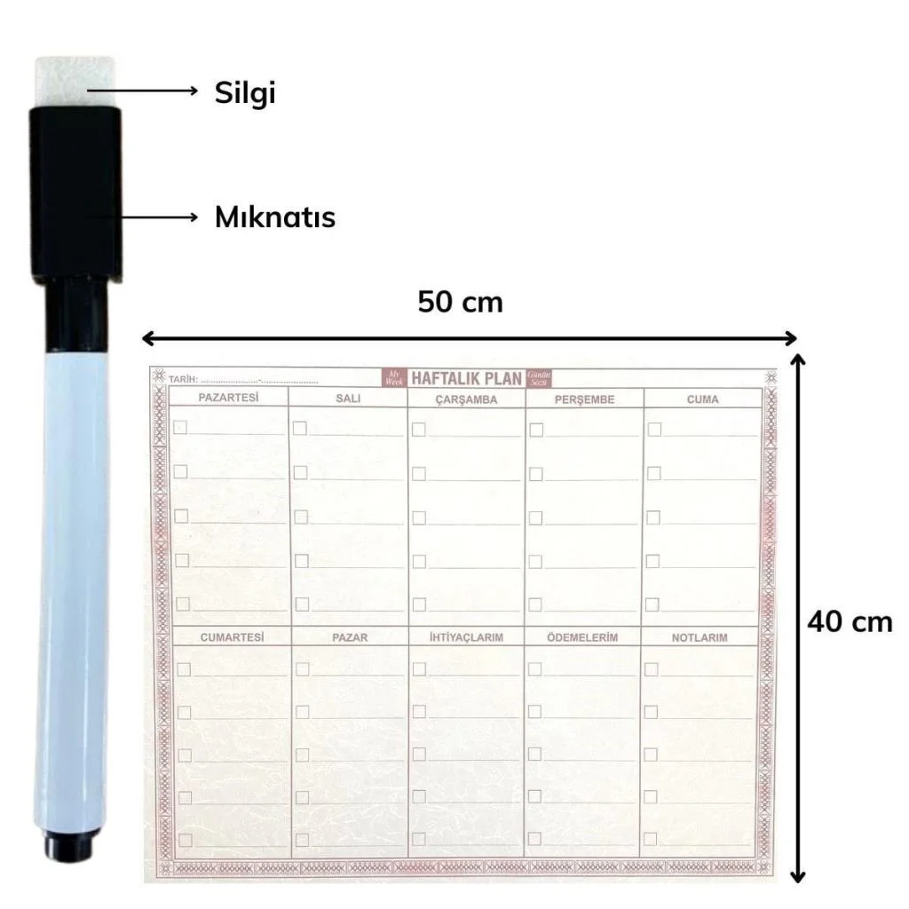 Şeffaf Kendiliğinden Yapışkanlı Kalemli Haftalık Planlayıcı 40cm-50cm görsel 4