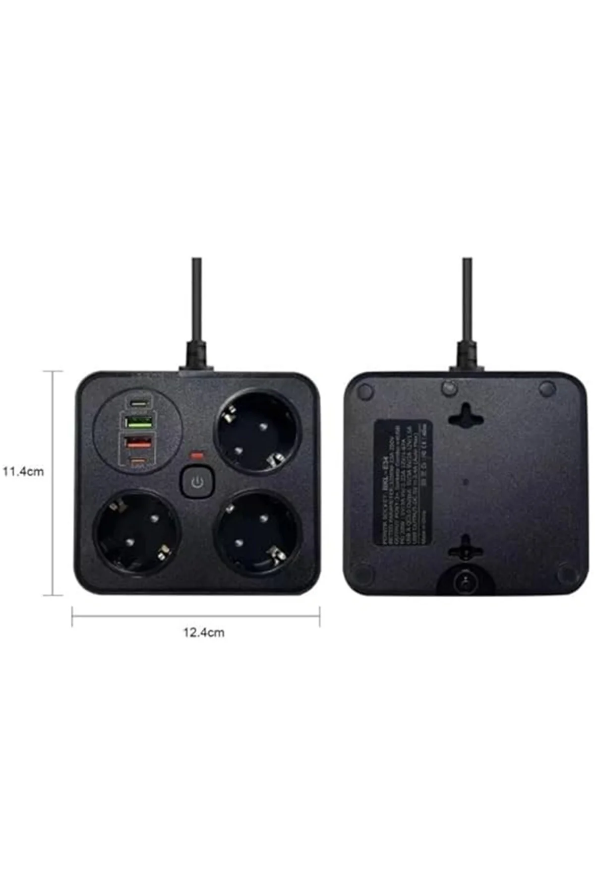 Akım Korumalı Anahtarlı Priz - 3X Priz - 2X Usb - 2X Type-C - 2 mt Kablo Hızlı Şarj Özellikli Siyah görsel 8