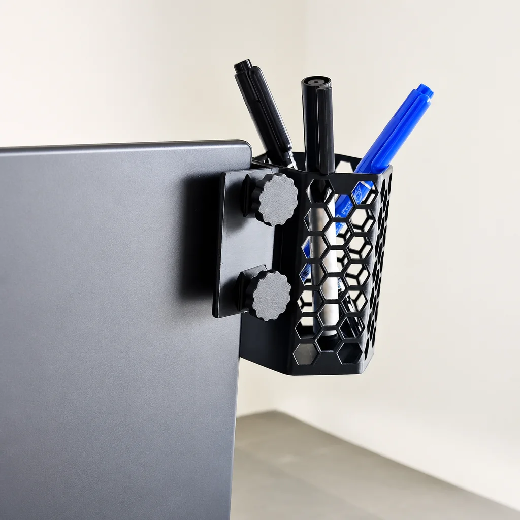 3D Baskı Monitor Kalemlik - Petek Desenli Laptop Kenar Altıgen Kalemlik-Siyah görsel 2