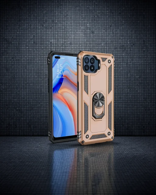 Oppo Reno 4 Lite Kılıf Sofya Yüzüklü Silikon Kapak - Gold