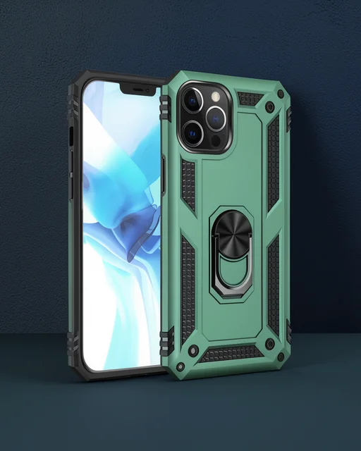 Apple İphone 12 Pro Max Kılıf Sofya Yüzüklü Silikon Kapak - Yeşil
