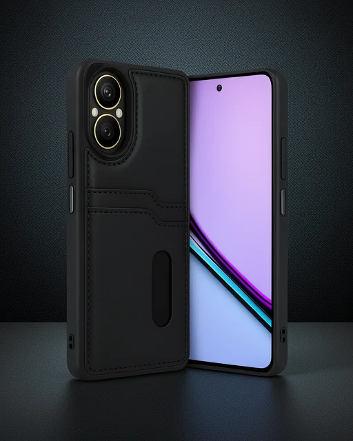 Realme 12 Lite Kılıf Sara Kartvizitli Deri Kılıf - Siyah