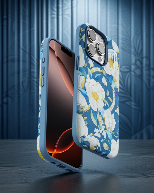 Onegif Apple İphone 15 Pro Flower Series Magsafe Kapak - Mavi